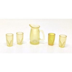 Vintage Barbie 70s 80s Mattell Translucent Amber Pitcher 4 Drinking Glasses Set